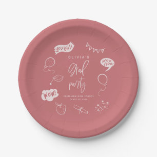 Assiettes En Carton Blush Pink Quirky Grad Icons Parti de graduation