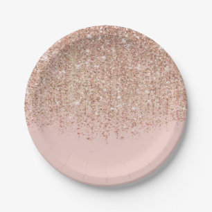 Assiettes En Carton Blush Pink & Rose Gold Glitter Glam Party