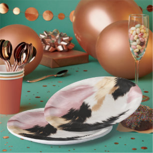 Assiettes En Carton Blush Rose Blanc Or Noir Vachette Animal