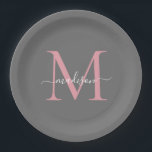 Assiettes En Carton Blush Rose Foncé Monogramme Tendance Écriture Nom<br><div class="desc">Simple Moderne Tendance Gris Blush Rose Monogramme Moderne Féminin Écriture Nom Assiette En Papier</div>