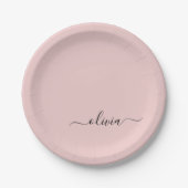 Assiettes En Carton Blush Rose Poussiéreux Fille Écrit Monogramme Nom  (Devant)