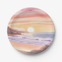 Blush Sea Sunset | Beach Watercolor Painting