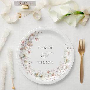 Assiettes En Carton Blush White Rustic Meadow Floral Wreath Mariage