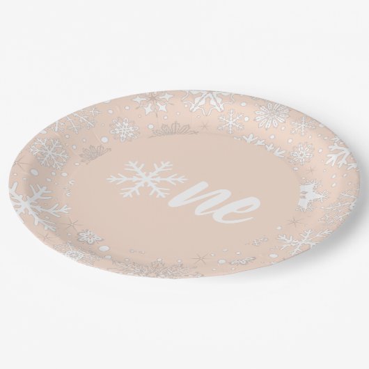 Assiettes En Carton Blush Winter First Birday Snowflake One Plates (Angle)
