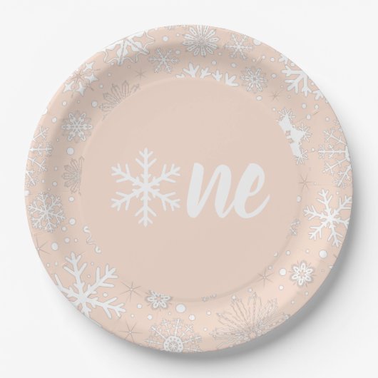 Assiettes En Carton Blush Winter First Birday Snowflake One Plates (Devant)