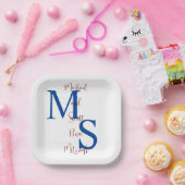 Assiettes En Carton B'nai Mitzvah Blanc bleu Bourgogne Nom Monogramme (Fête)