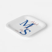 Assiettes En Carton B'nai Mitzvah Blanc bleu Bourgogne Nom Monogramme (Angulaire)