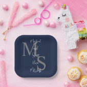 Assiettes En Carton B'nai Mitzvah Blue Blanc Bourgogne Nom Monogramme (Fête)