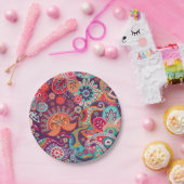 Assiettes En Carton Bohemian Boho MOD Hippy Chic Flower Motif (Fête)