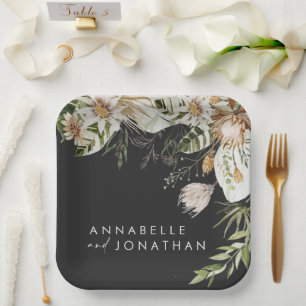 Assiettes En Carton bohemian botanical modern elegant foliage