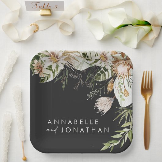 Assiettes En Carton bohemian botanical modern elegant foliage (Mariage)