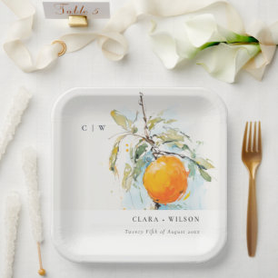 Assiettes En Carton Boho Abstrait Sketchy Orange Garden Mariage