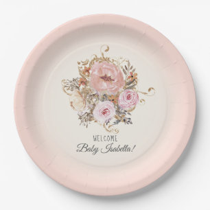 Assiettes En Carton BOHO Aquarelle Automne Floral Blush Baby Girl Douc