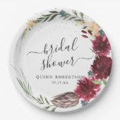 Assiettes En Carton Boho Aquarelle Fête de Mariage Florale d'Automne (Devant)