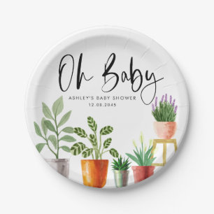 Assiettes En Carton Boho Aquarelle Poted Houplant Baby shower