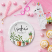 Assiettes En Carton Boho Aquarelle Poted Houseplants Graduation (Fête)