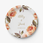 Assiettes En Carton Boho Automne Brûlé Orange Floral Mariage Plaques d (Devant)