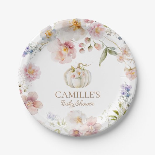 Assiettes En Carton Boho Automne Citrouille Fille Baby shower Plaques (Devant)