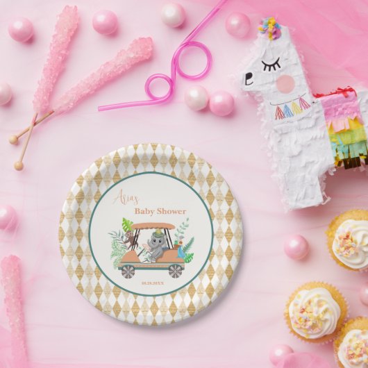 Assiettes En Carton Boho Baby Elephant Et Monkey Golf Baby shower (Fête)