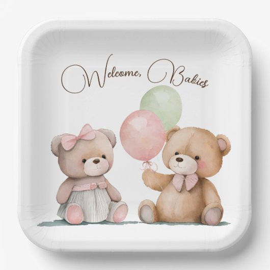 Assiettes En Carton Boho Baby Twin Nounours (Recto)
