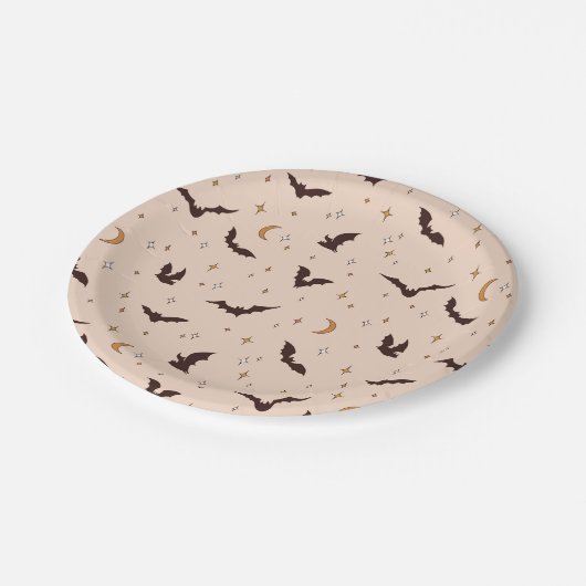 Assiettes En Carton Boho Bats et étoiles Motif d'Halloween (Angle)