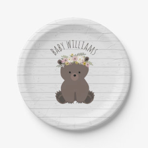 Assiettes En Carton Boho Bear Bois Inspiré Baby shower Personnalisé