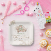 Assiettes En Carton Boho Bear Pampas Baby shower Vert (Fête)