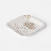 Assiettes En Carton Boho Bear Pampas Baby shower Vert (Angulaire)
