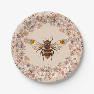 Assiettes En Carton Boho Bee Fleur sauvage aquarelle