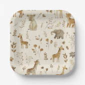 Assiettes En Carton Boho Blanc Beige Jungle Animaux (Recto)