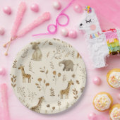 Assiettes En Carton Boho Blanc Beige Jungle Animaux (Fête)