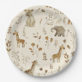 Assiettes En Carton Boho Blanc Beige Jungle Animaux (Devant)