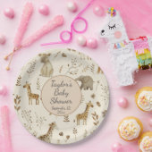 Assiettes En Carton Boho Blanc Beige Jungle Baby shower Animaux (Fête)
