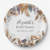 Assiettes En Carton Boho Bleu Brown Botanique Palm Pampas Grass Bride (Devant)