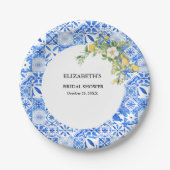 Assiettes En Carton Boho Bleu carreaux et citron mariage Arch (Devant)
