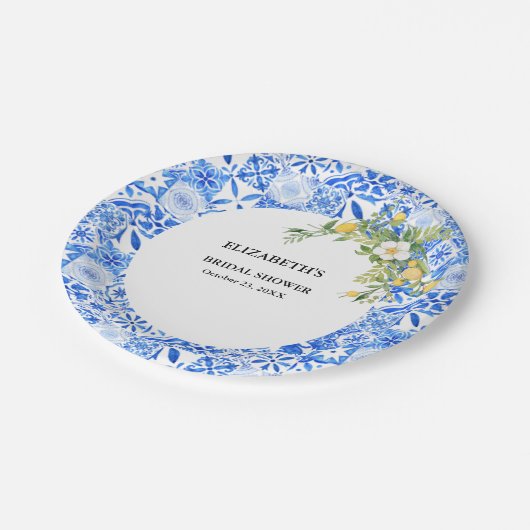 Assiettes En Carton Boho Bleu carreaux et citron mariage Arch (Angle)