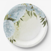 Assiettes En Carton Boho bleu fleurs vert feuille botanique (Devant)