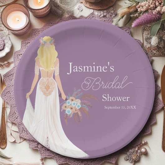 Assiettes En Carton Boho Blonde Épouse De Cheveux Avec Fleurs