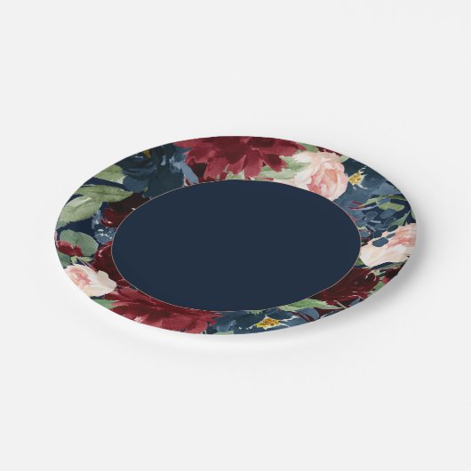 Assiettes En Carton Boho Blooms | Sombre marine bleu et couronne borde (Angle)