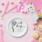 Assiettes En Carton Boho Blue Balloon Oh Boy Baby shower (Fête)