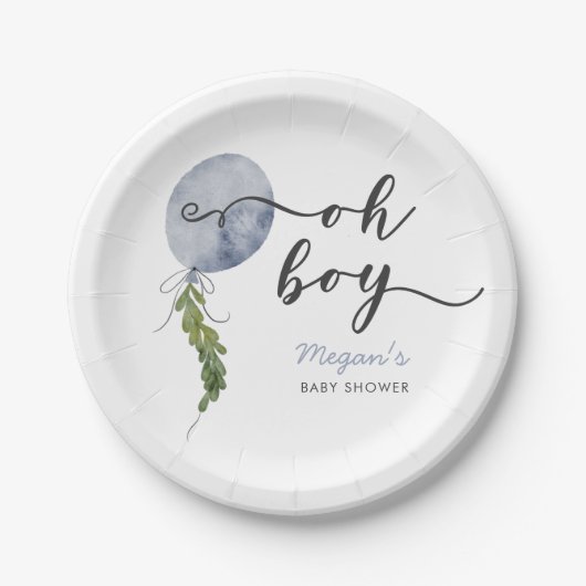 Assiettes En Carton Boho Blue Balloon Oh Boy Baby shower (Devant)