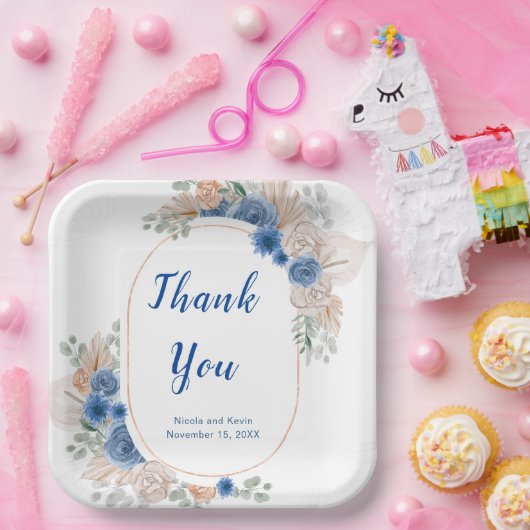 Assiettes En Carton Boho Blue Pampas Grandes (Fête)