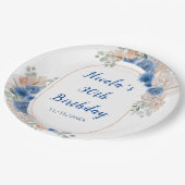 Assiettes En Carton Boho Blue Pampas Herbe Anniversaire (Angle)