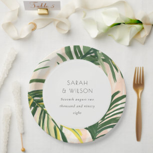 Assiettes En Carton Boho Blush Green Tropical Palm Beach Mariage