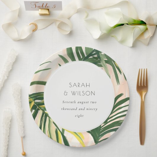 Assiettes En Carton Boho Blush Green Tropical Palm Beach Mariage (Mariage)