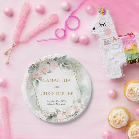 Assiettes En Carton Boho blush rose or parties scintillant eucalyptus  (Fête)