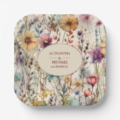 Assiettes En Carton Boho Botanique Aquarelle Fleur sauvage Mariage (Recto)