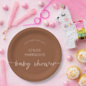 Assiettes En Carton Boho Brown Terracotta Baby shower Script beige (Fête)