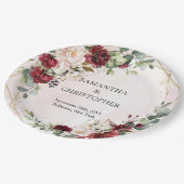 Assiettes En Carton Boho burgundy fleurie or mariage géométrique (Angle)