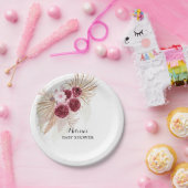 Assiettes En Carton Boho Burgundy Pampas Grass dessert personnalisé (Fête)